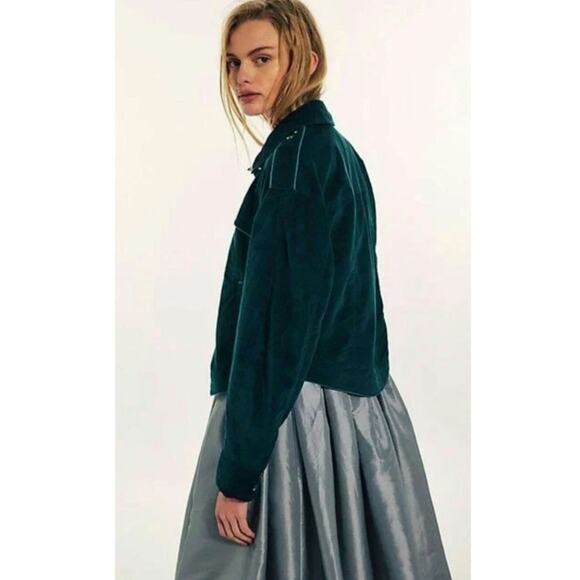 New FREE PEOPLE We The Free Officer Velvet Jacket $198 X-SMALL Emerald Green - Picture 3 of 4